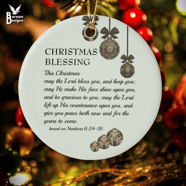 Ornamento De Cerâmica MAY THE LORD BLESS YOU Christian Christmas (CHRISTMAS BLESSING Christian ornament based on Numbers 6 'The Lord Bless You' with customizable text)