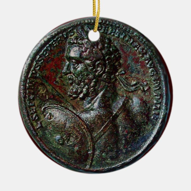 ORNAMENTO DE CERÂMICA MEDALHÃO DE BRONZE ROMANO ANTIGO SEPTIMUS SEVERUS (Frente)