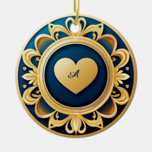 Ornamento De Cerâmica Medalhão de Coração de Ouro