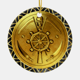 Ornamento De Cerâmica Medalhão de Rodas do Navio Pirata Dourado