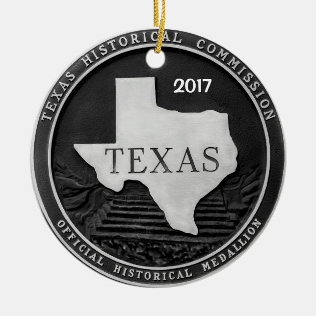 Ornamento De Cerâmica Medalhão Histórico do Texas (Frente)
