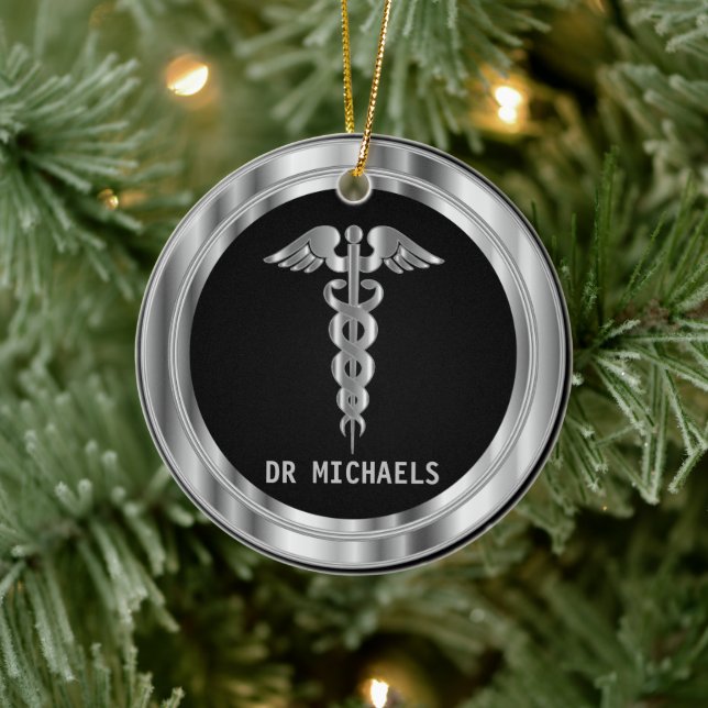 Ornamento De Cerâmica  Medical Symbol 👨‍⚕️ - Black and Silver (Árvore)