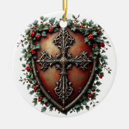 Ornamento De Cerâmica Medieval Christmas Shield with Gothic Cross