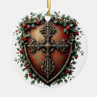 Ornamento De Cerâmica Medieval Christmas Shield with Gothic Cross 