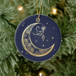 Ornamento De Cerâmica Mehndi Moon personalizável