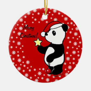 Ornamento De Cerâmica Meia da panda do Natal