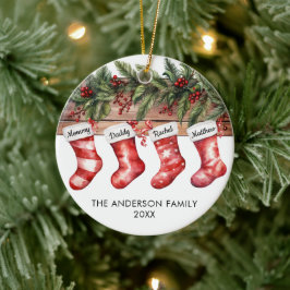 Ornamento De Cerâmica Meia de Natal em aquarela para família de 4 quatro