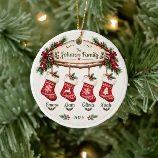 Ornamento De Cerâmica Meia de Natal Personalizada para a Família