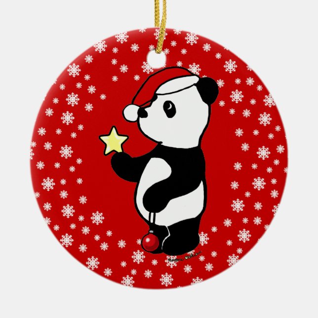 Ornamento De Cerâmica Meia personalizada da panda do Natal (Frente)
