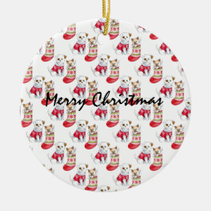 Ornamento De Cerâmica Meias de Cachorro e Gato de Natal