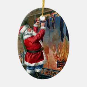 Ornamento De Cerâmica Meias de enchimento ocupadas de Papai Noel