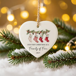 Ornamento De Cerâmica Meias de Natal como uma Família de Quatro