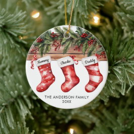 Ornamento De Cerâmica Meias de Natal de família de 3 aquarela fofa