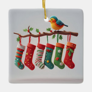 Ornamento De Cerâmica Meias de Natal Festivas Penduradas com Azevinho