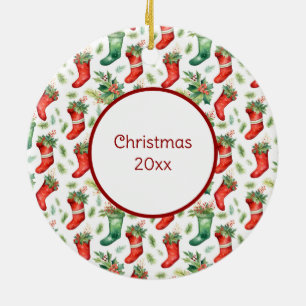 Ornamento De Cerâmica Meias de Natal Verdes e Vermelhas