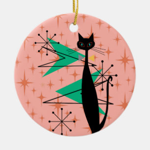 Ornamento De Cerâmica Meio século da Era Atômica Moderno MCM Legal Cat