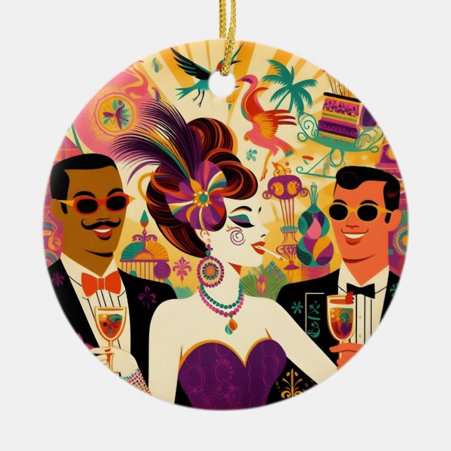 Ornamento De Cerâmica Meio século Mardi Gras Cocktail (Frente)