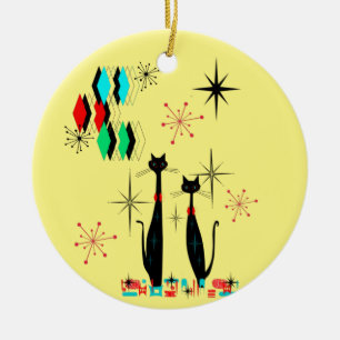 Ornamento De Cerâmica meio século Moderno da Era Atômica do Cat e Starbu