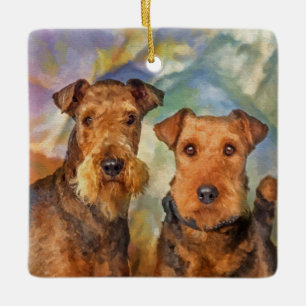 Ornamento De Cerâmica Meios mistos do retrato dos terrier de Airedale