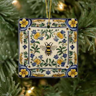 Ornamento De Cerâmica Mel Bee Tradicional Azul Amarelo Mediterrâneo