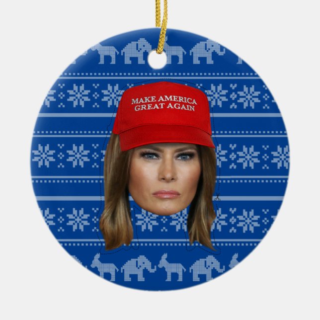 Ornamento De Cerâmica Melania Trump MAGA Natal (Frente)