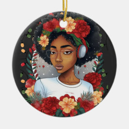 Ornamento De Cerâmica Melanin Christmas Winter Black Girl Magic Sista