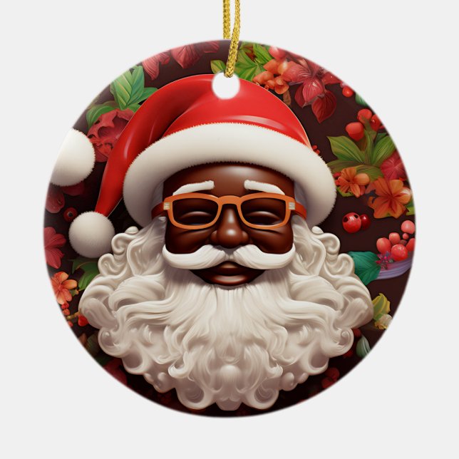 Ornamento De Cerâmica Melanina Natal Chocolate Negro Papai Noel (Frente)