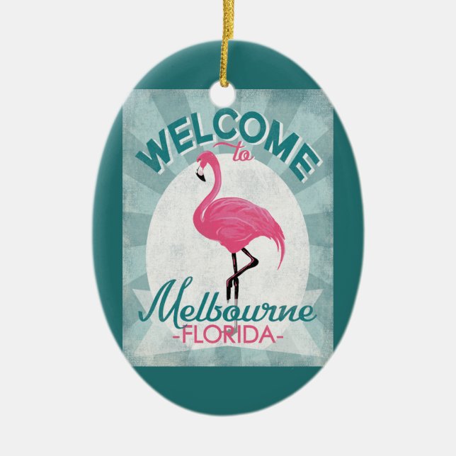 Ornamento De Cerâmica Melbourne Florida Pink Flamingo Retro (Frente)