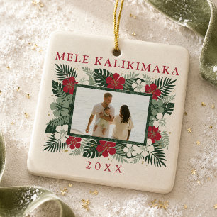 Ornamento De Cerâmica Mele Kalikimaka Família Hibisco Havaiano Foto