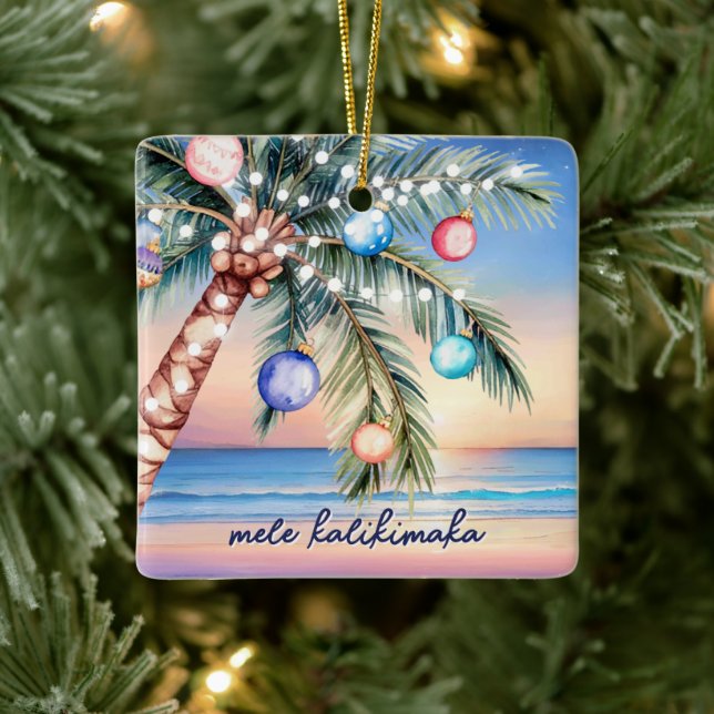 Ornamento De Cerâmica Mele Kalikimaka Palm Tree Natal tropical (Árvore)