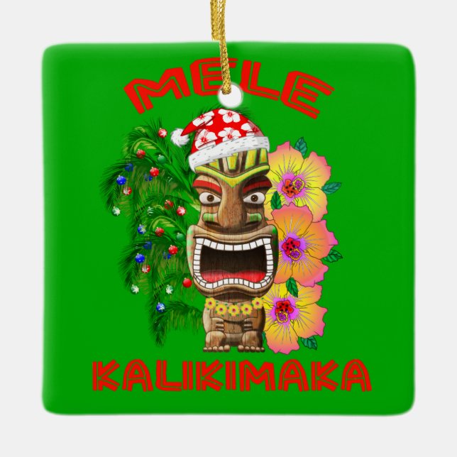 Ornamento De Cerâmica Mele Kalikimaka Santa Claus Tiki (Frente)
