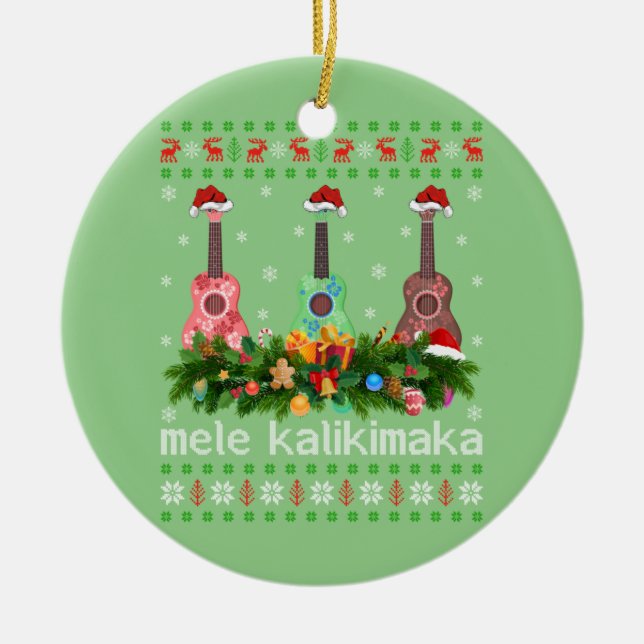 Ornamento De Cerâmica Mele Kalikimaka Ukulele Guitar Gift Ugly Ukulele (Frente)