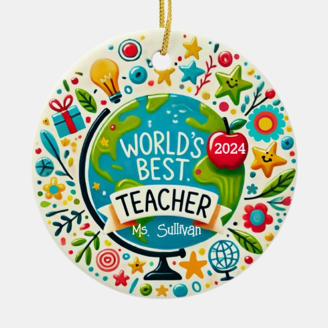 Ornamento De Cerâmica Melhor Ensino Personalizado de Férias do Mundo (Frente)