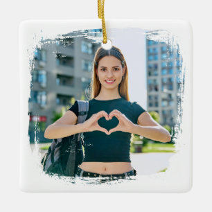 Ornamento De Cerâmica Melhor Foto da Borda do Grunge da Mãe