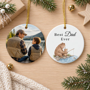 Ornamento De Cerâmica Melhor Foto de Papai Urso Filho Pescando