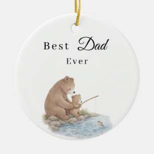Ornamento De Cerâmica Melhor Foto de Papai Urso Filho Pescando