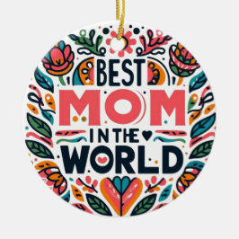 Ornamento De Cerâmica Melhor Mãe do Mundo Arte Folclórica Floral Dia das