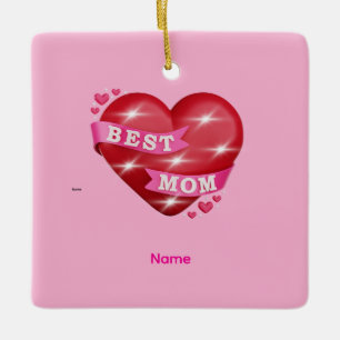 Ornamento De Cerâmica Melhor Mamãe Presente 3D Coração Vermelho Dia das