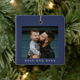 Ornamento De Cerâmica Melhor Pai de Todos Foto Dupla Face Azul Natal