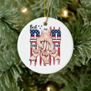 Ornamento De Cerâmica Melhor Pai do mundo - Fist Bump USA Flag - 3 Kids