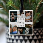 Ornamento De Cerâmica Melhor Pai Nunca | Colagem de fotos do Dia de os p<br><div class="desc">Mande um belo presente personalizado para o seu pai que ele amará para sempre. Ornamento especial personalizado de colagem de fotos da família para mostrar suas fotos e memórias especiais da família. Nosso design apresenta um simples design de grade de colagem de 6 fotos com "Melhor Pai Nunca" projetado em...</div>