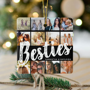 Ornamento De Cerâmica MELHORES AMIGAS, Colagem de Fotos & Nomes   Natal 