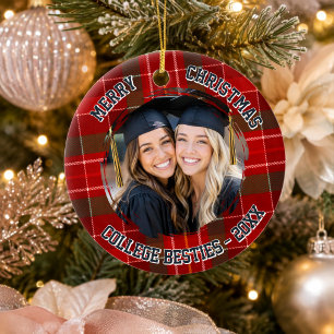 Ornamento De Cerâmica Melhores amigas da faculdade foto xadrez tartan ve