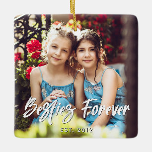 Ornamento De Cerâmica Melhores Amigas para Sempre Foto em Letra Pincel