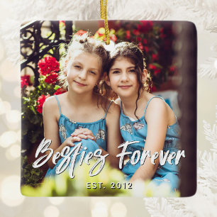 Ornamento De Cerâmica Melhores Amigas para Sempre Foto em Letra Pincel