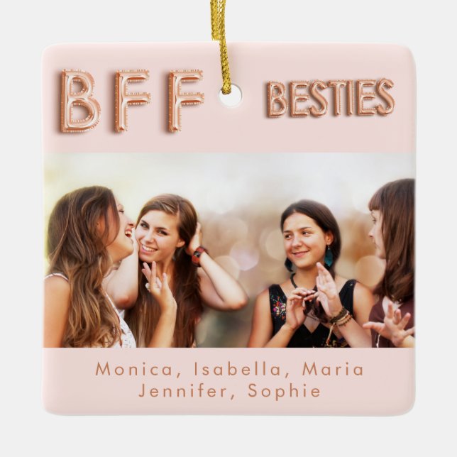 Ornamento De Cerâmica Melhores amigos para sempre foto rosa Gold besties (Frente)