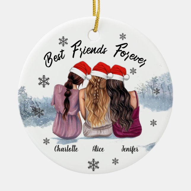 Ornamento De Cerâmica Melhores Amigos Personalizados para o Natal (Frente)