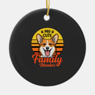 Ornamento De Cerâmica Membro da Família Corgi Fofa Amante de Cachorro