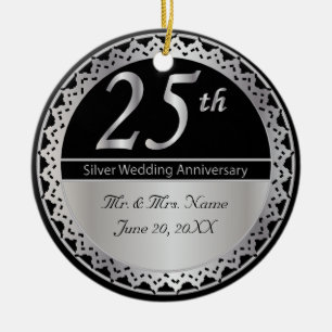 Ornamento De Cerâmica Memento de Aniversário de Casamento de Prata 25