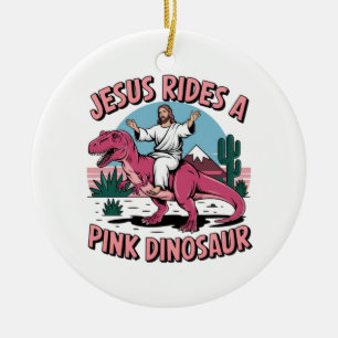 Ornamento De Cerâmica Memes Engraçados de Jesus, Jesus Monta um Dinossau